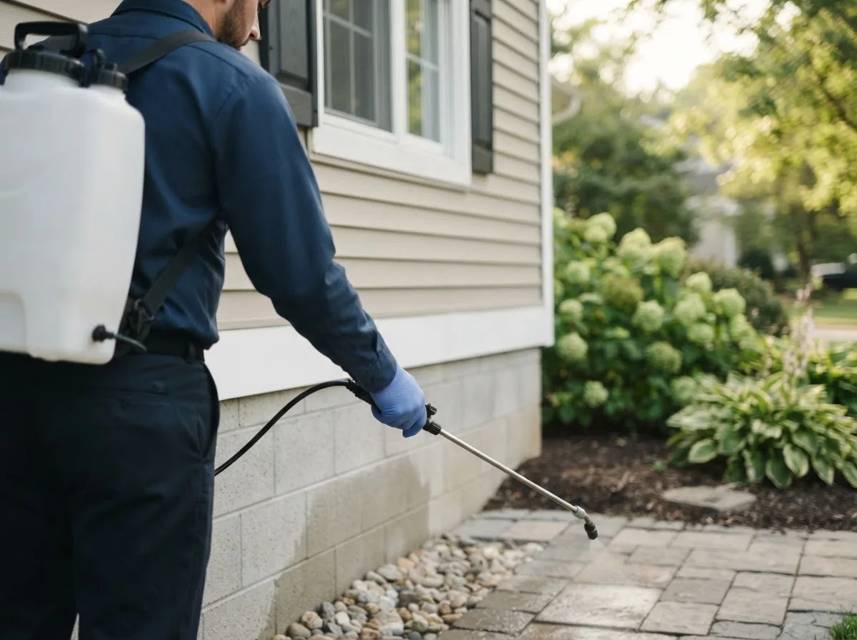 Pest control technician inspecting a home in Strausstown, PA